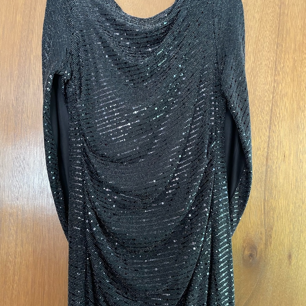 Elegant Black Sequin Tubular Sleeve Maxi Dress by R&M Richards Women's 12